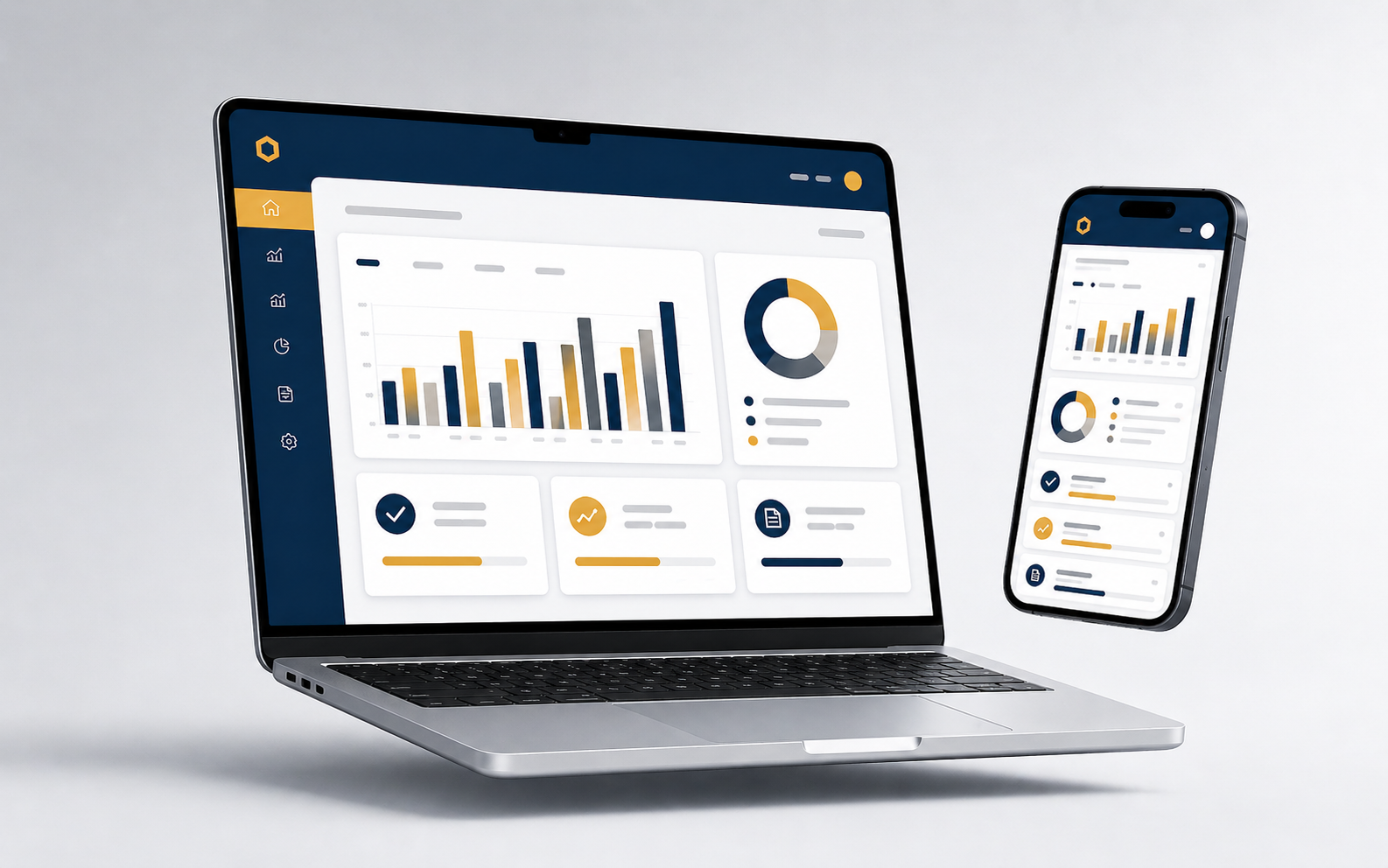 AuditPro Suite running on MacBook + iPhone — same data, every device